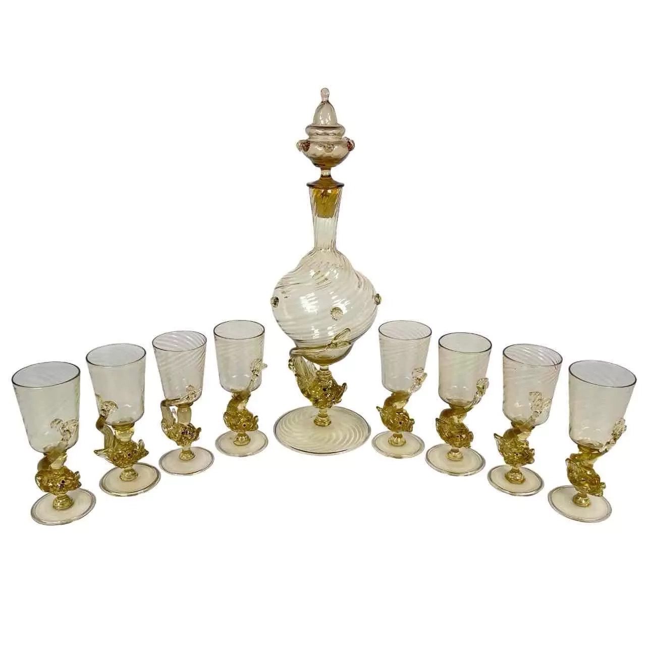 Salviati Dolphin Blown Glass Decanter Set