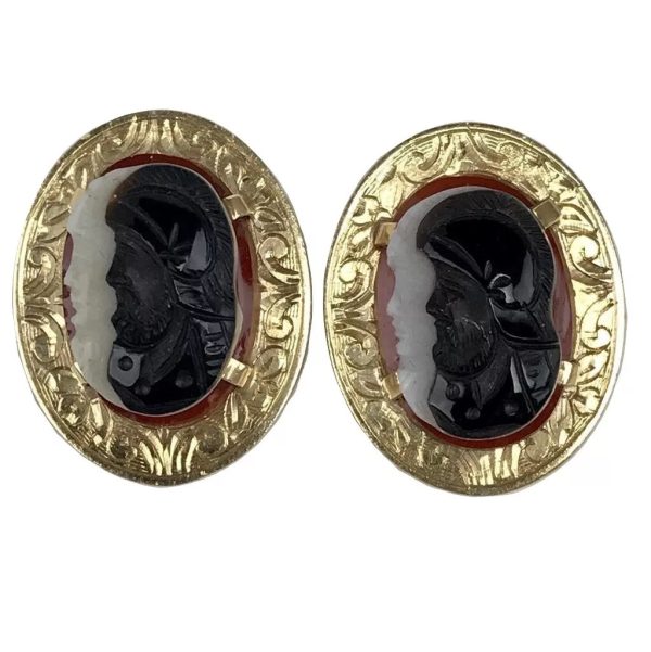 Victorian Onyx Cameo 14K Earrings