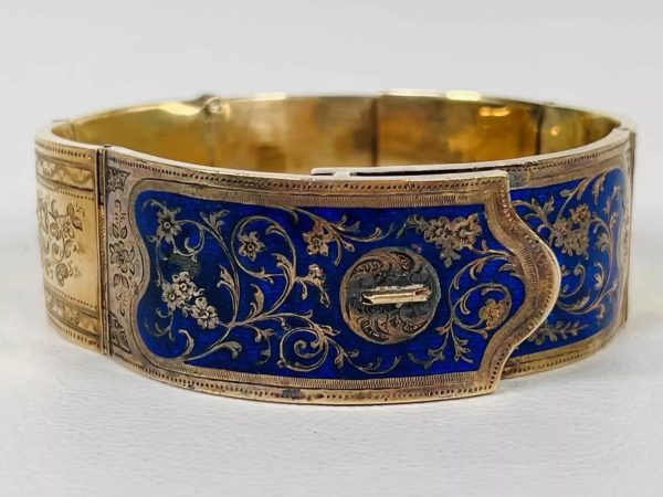 19thC Imperial 14K Cobalt Enamel Bracelet - Image 2