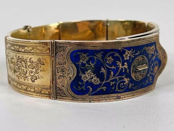 19thC Imperial 14K Cobalt Enamel Bracelet - Image 3