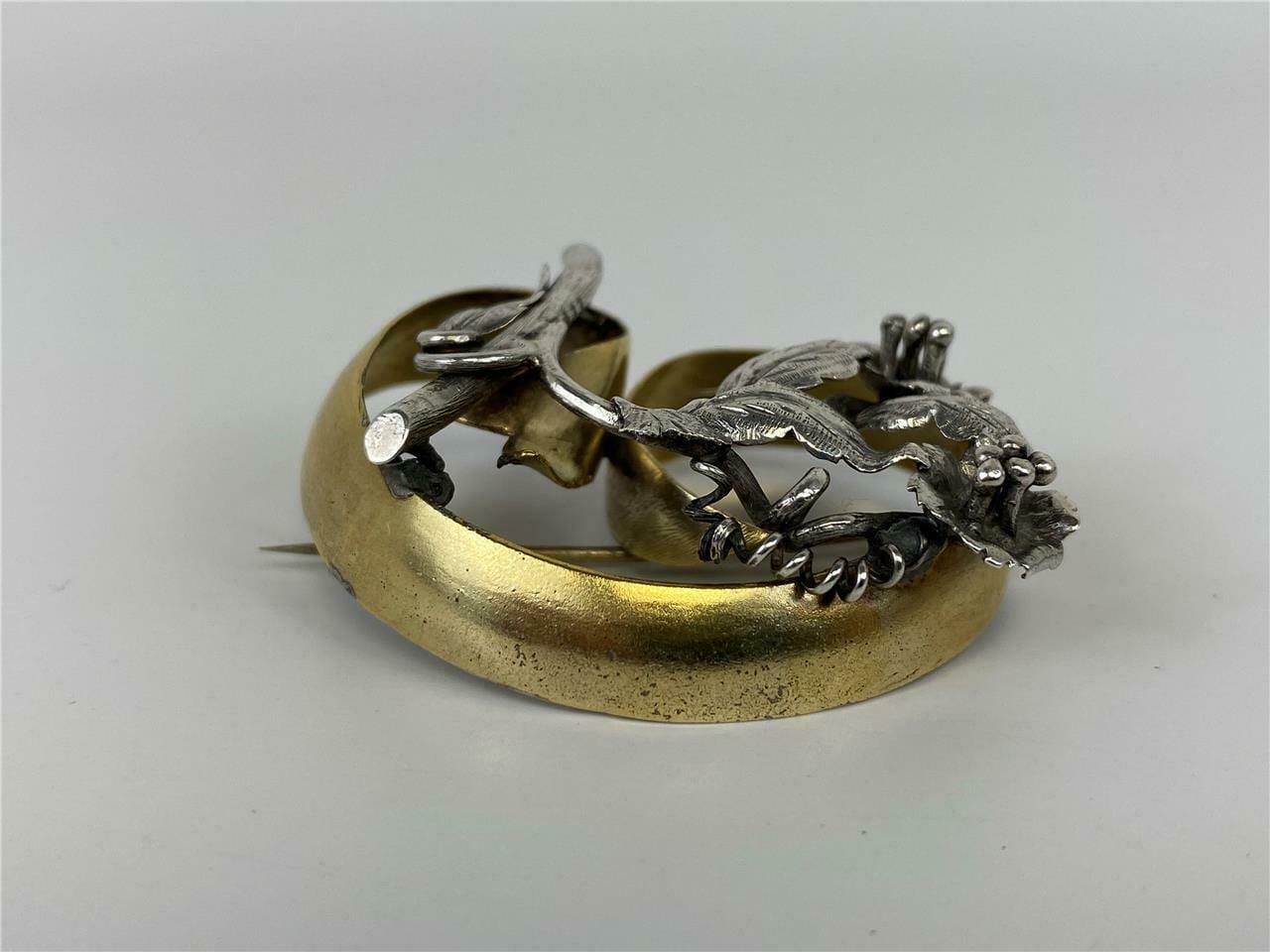 Victorian 10K Gold Sterling Floral Brooch - Image 3