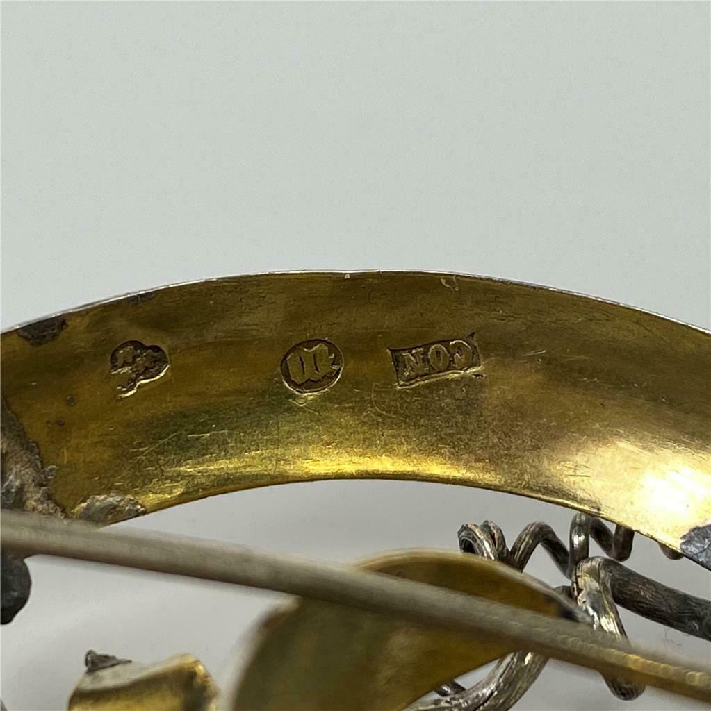 Victorian 10K Gold Sterling Floral Brooch - Image 4