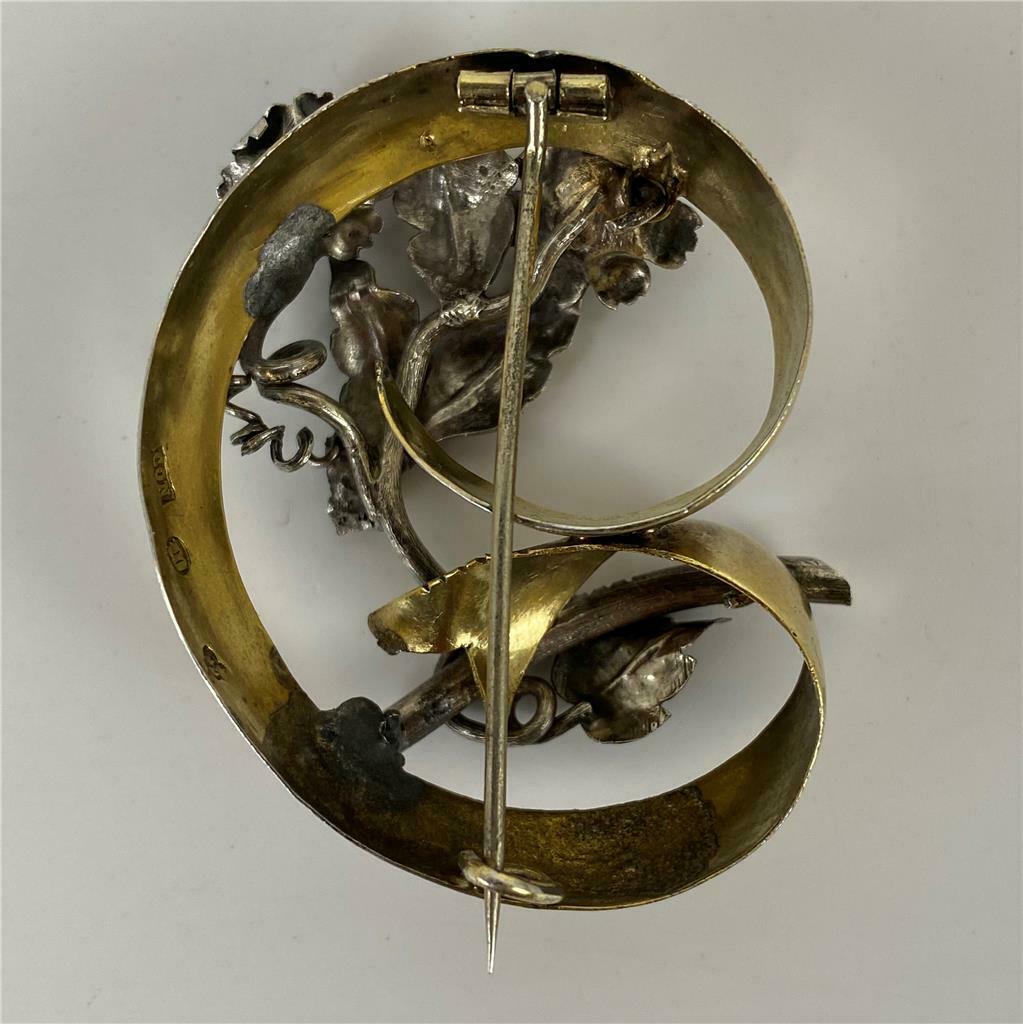Victorian 10K Gold Sterling Floral Brooch - Image 5