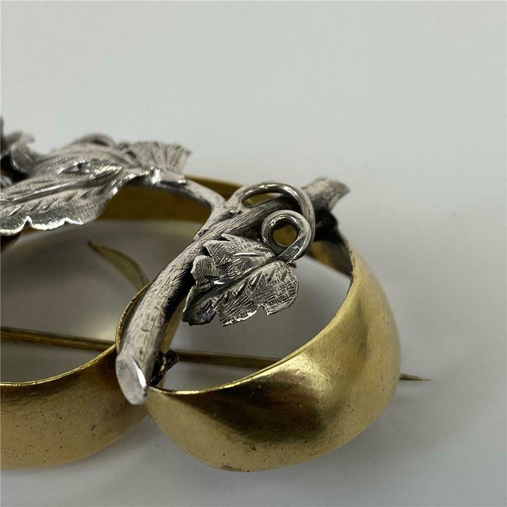 Victorian 10K Gold Sterling Floral Brooch - Image 6