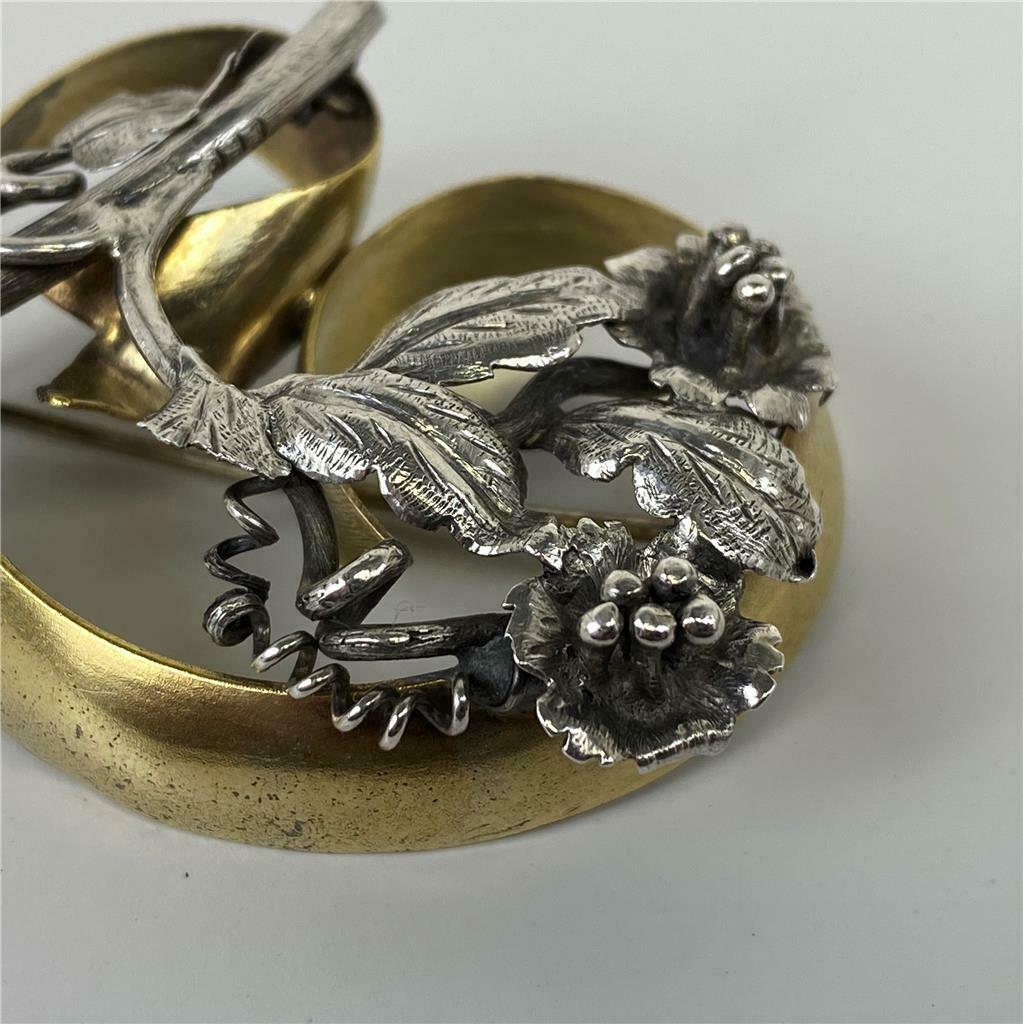 Victorian 10K Gold Sterling Floral Brooch - Image 7