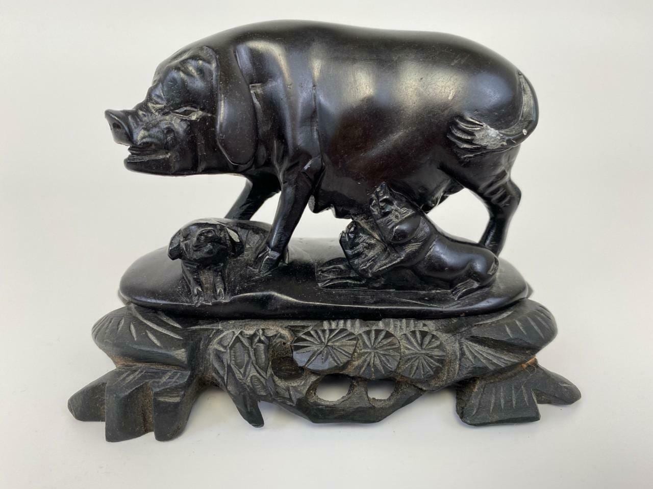 Chinese Carved Stone Pigs on Stand - Image 3