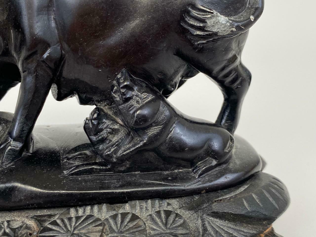 Chinese Carved Stone Pigs on Stand - Image 5