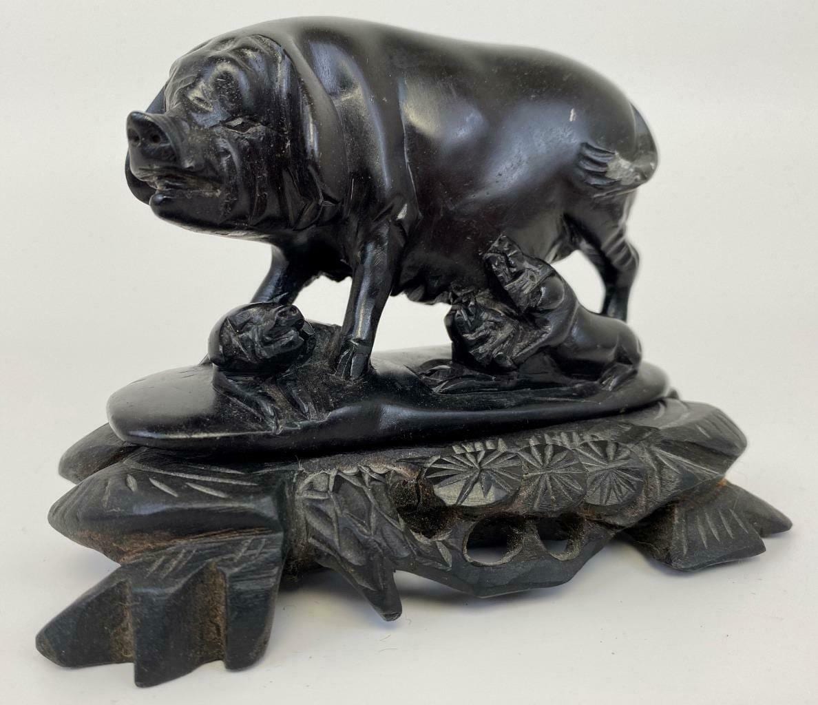 Chinese Carved Stone Pigs on Stand - Image 2